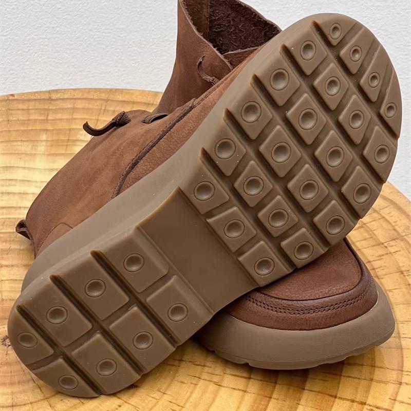 Fashion GKTINOO Lace Up Women Ankle Boots Round Toe Platform Shoes Woman Short Boots Thick Soled Handmade Genuine Leather Women Shoes