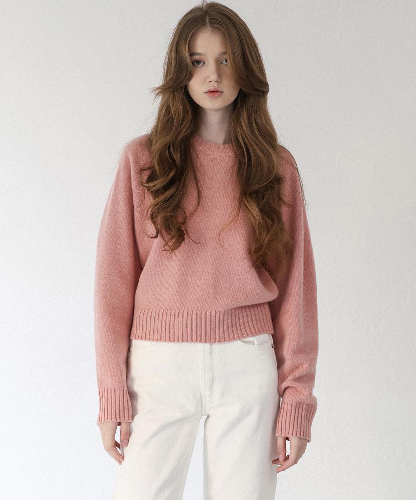 STAY WITH ME Fine Wool Crew Neck Knit (Pink)