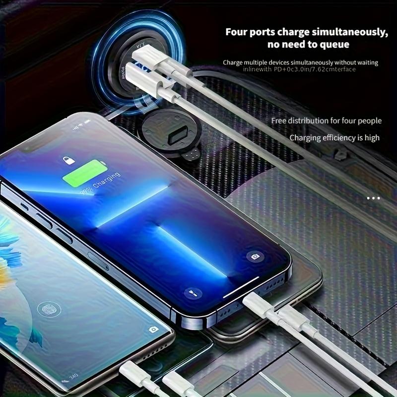 4-Port PD30W Schnell-Autoladebuchse mit LED-Anzeige für 12V-24V Fahrzeuge