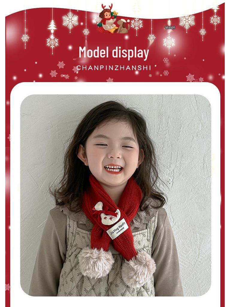 Korean Style Cute Red Knit Scarf for Children - Cozy Autumn/Winter Neck Warmer for Festive Season