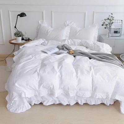 Capa de edredom com babados brancos 100% algodão premium macio respirável estilo fazenda boho cama edredom capa de edredom (Lençol sem fronhas)