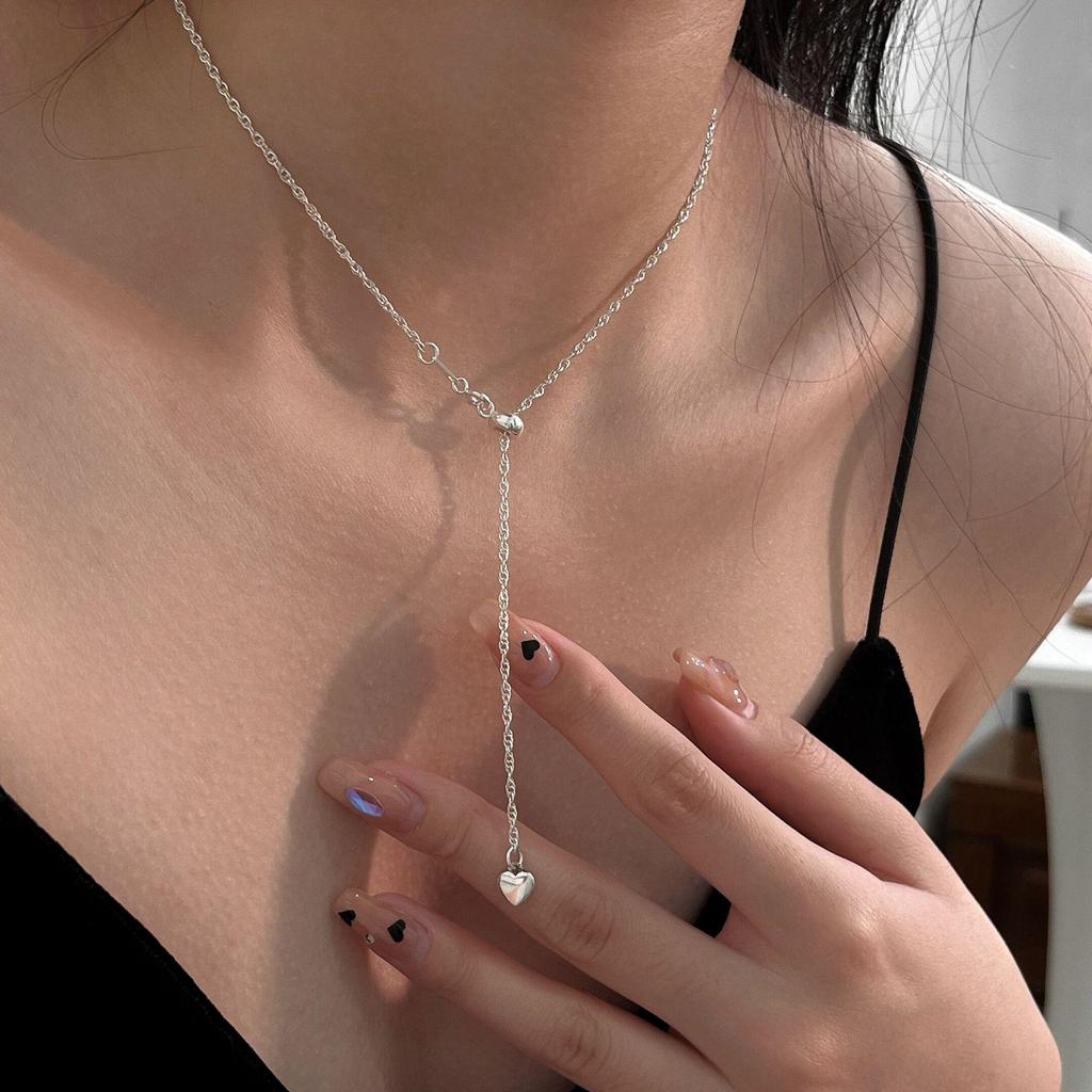 S925 Sterling Silver Harajuku Heart Chain Necklace - Chic Early Autumn Sweater Chain