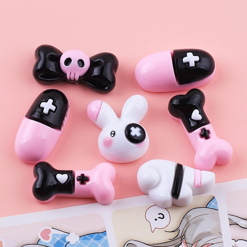 10 Pcs Cute Cartoon Rabbit, Capsule, Bone Series Resin Cabochon Scrapbook Diy Jewellery Hairpin Accessories Decorate Craft A81