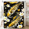 Golden Fish Bath Mat Shower Curtain with Lotus Flower Printing Waterproof for Home Decor Bathroom Accessories