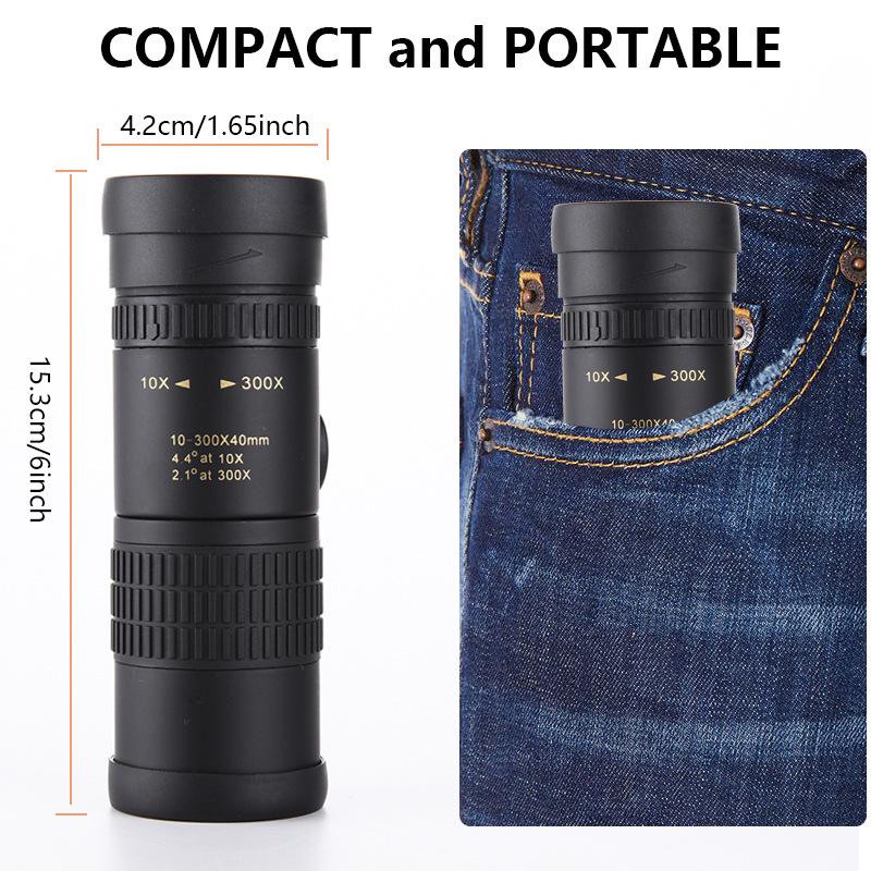 Zoom 10-300x40 Retractable Monocular Telescope for Mobile Photography and Shooting - Ideal Men's Gift