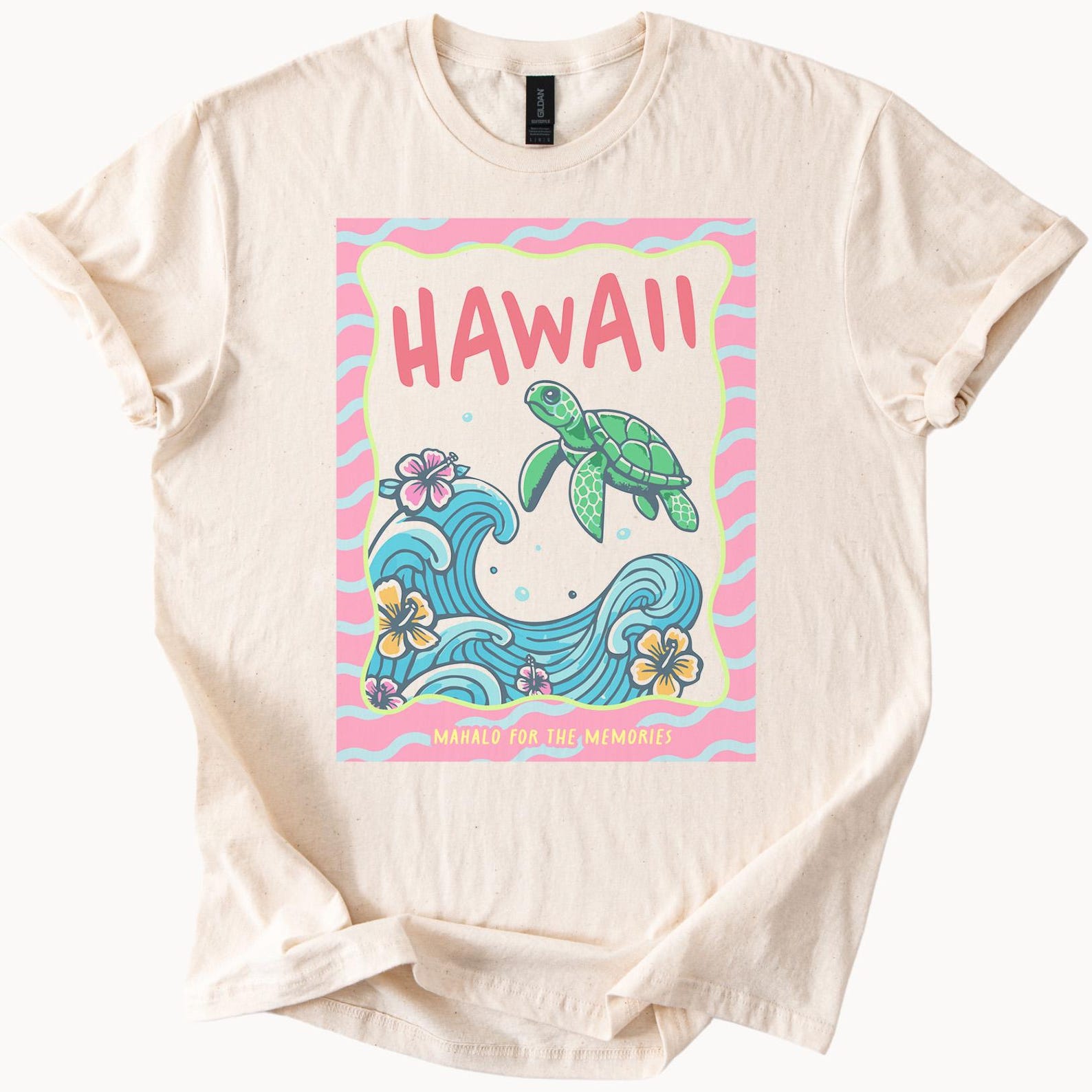 Hawaii Sea Turtle Graphic Shirt Beach Ocean Wave Flower Art Mahalo Souvenir Hawaiian Tee Cute Summer Nature Animal T Shirt Gift 140