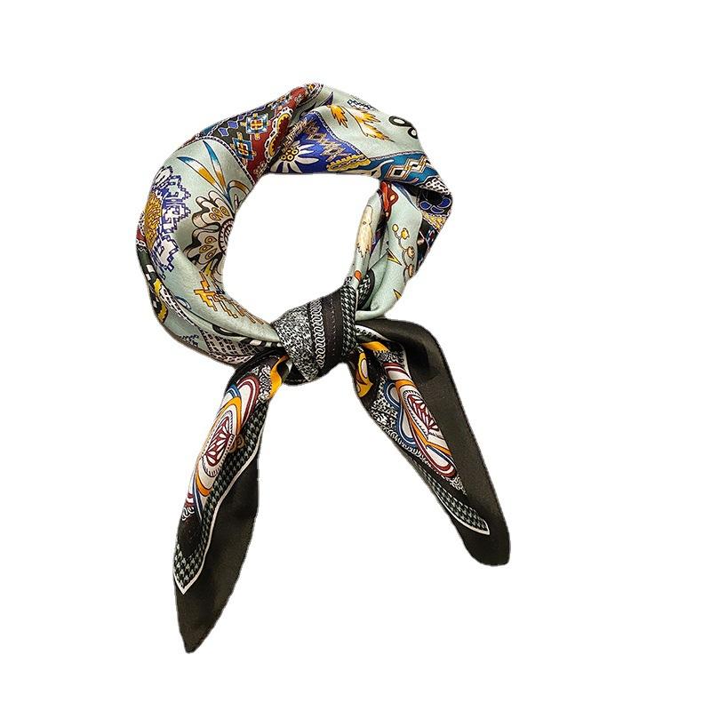 68 × 68 Silk Scarf Small Square Scarf Women's Versatile Mulberry Silk Scarf Spring and Autumn Style Horse Totem Korean Small Scarf