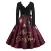 Women's Casual Fashion V Neck Christmas Printed Vintage Dress