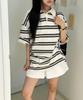 Ini Striped Short Sleeve Collared T-Shirt - Ivory, Gray, Navy