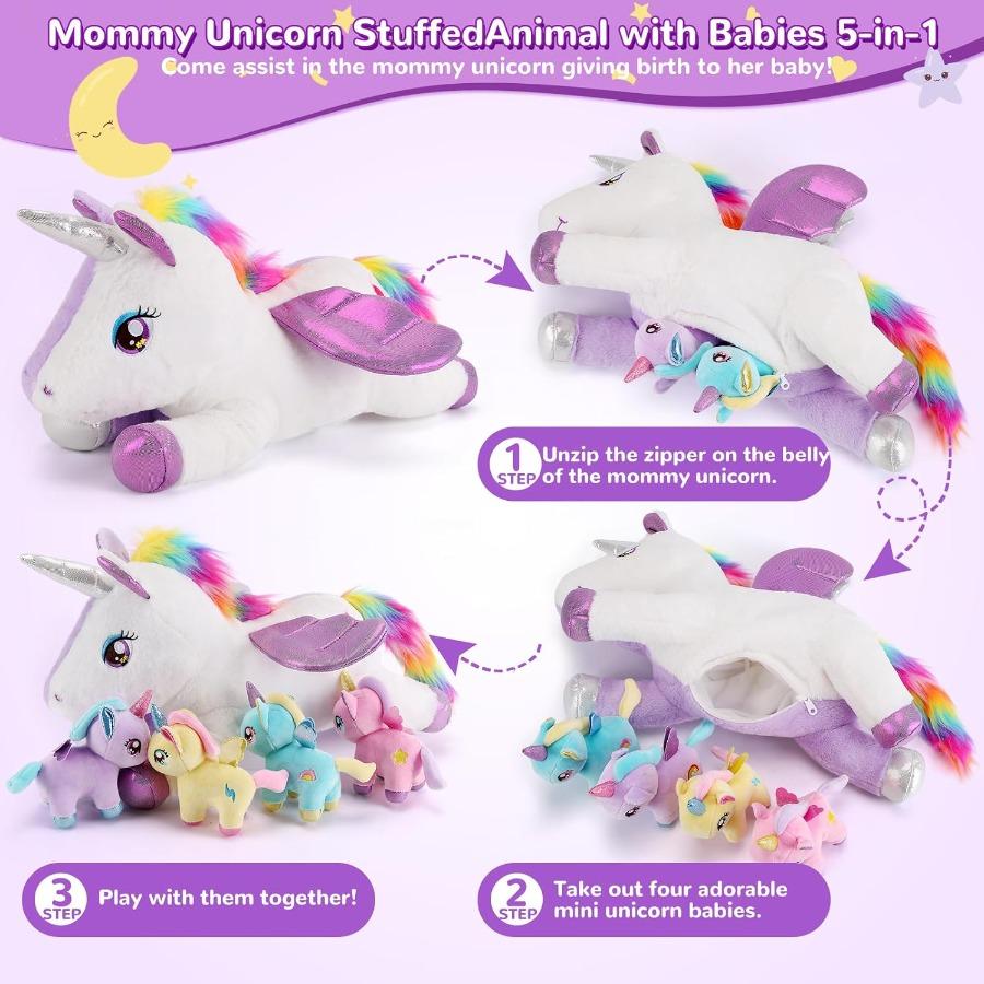 5PCS Purple Unicorn Stuffed Animals Soft Plush Toys for Girls Ages 3-8 Perfect Gift for Christmas Birthday Valentine