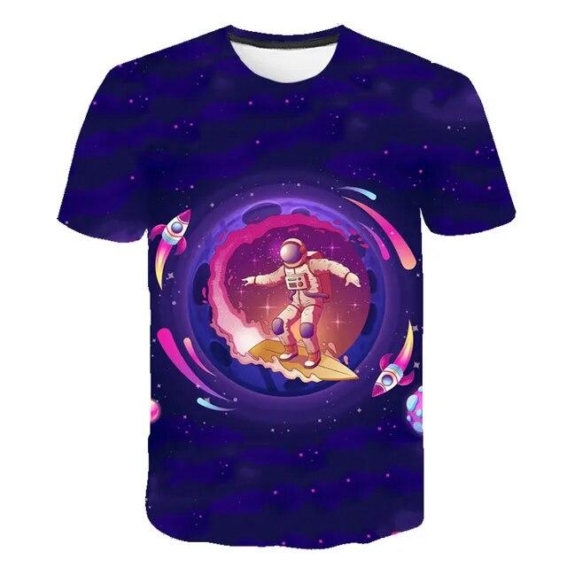 Body Bébé Manche Courte Bleu Space Girl Fusée Lune Planete Espace Illustration Originale
