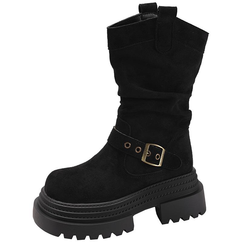 Queen Fan Retro Thick-soled Heightening Martin Boots Women's 2025 New Summer with Skirts Stacked Medium Boots