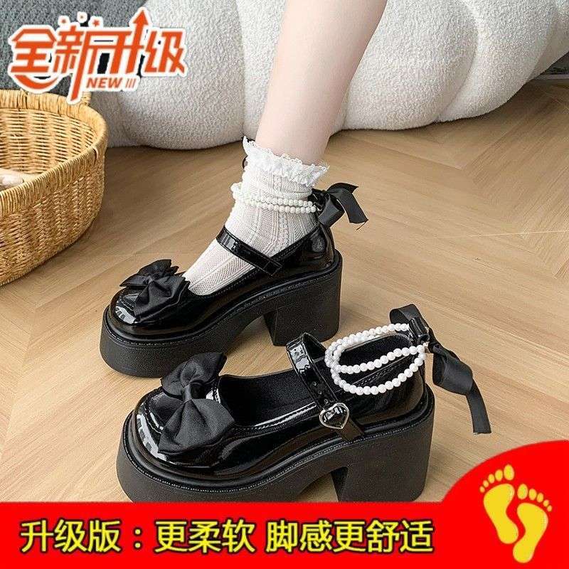 Mary Jane Small Leather Shoes Women's Thick Soles Increase In Height In Spring 2025 New Sweet Bow Light Mouth Single Shoes One-word Buckle