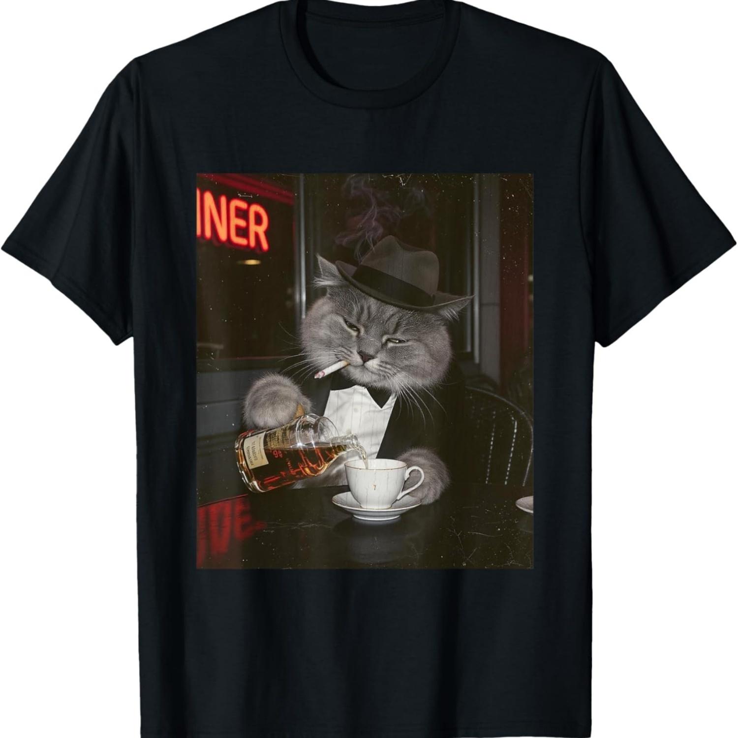 Funny Smoking Cat Meme Cool Kitten T-Shirt S