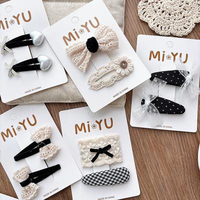 Elegantes Simples Laço de Renda Presilhas de Cabelo para Bebê Moda Estilo Coreano Meninas Estudantes Grampo de Cabelo Acessórios de Cabeça Preto Branco Acessórios Infantis