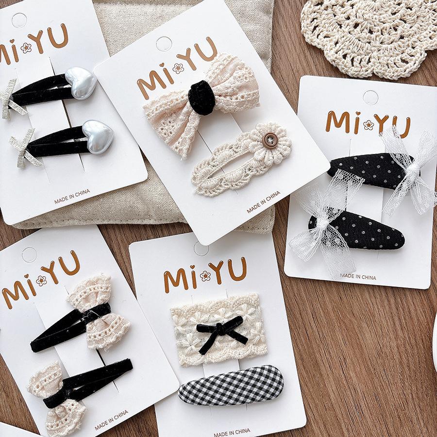 Elegant Simple Lace Bow Baby Hair Clips Fashion Korean Style Girls Students Hairpin Headwear Black White Kids Accessories