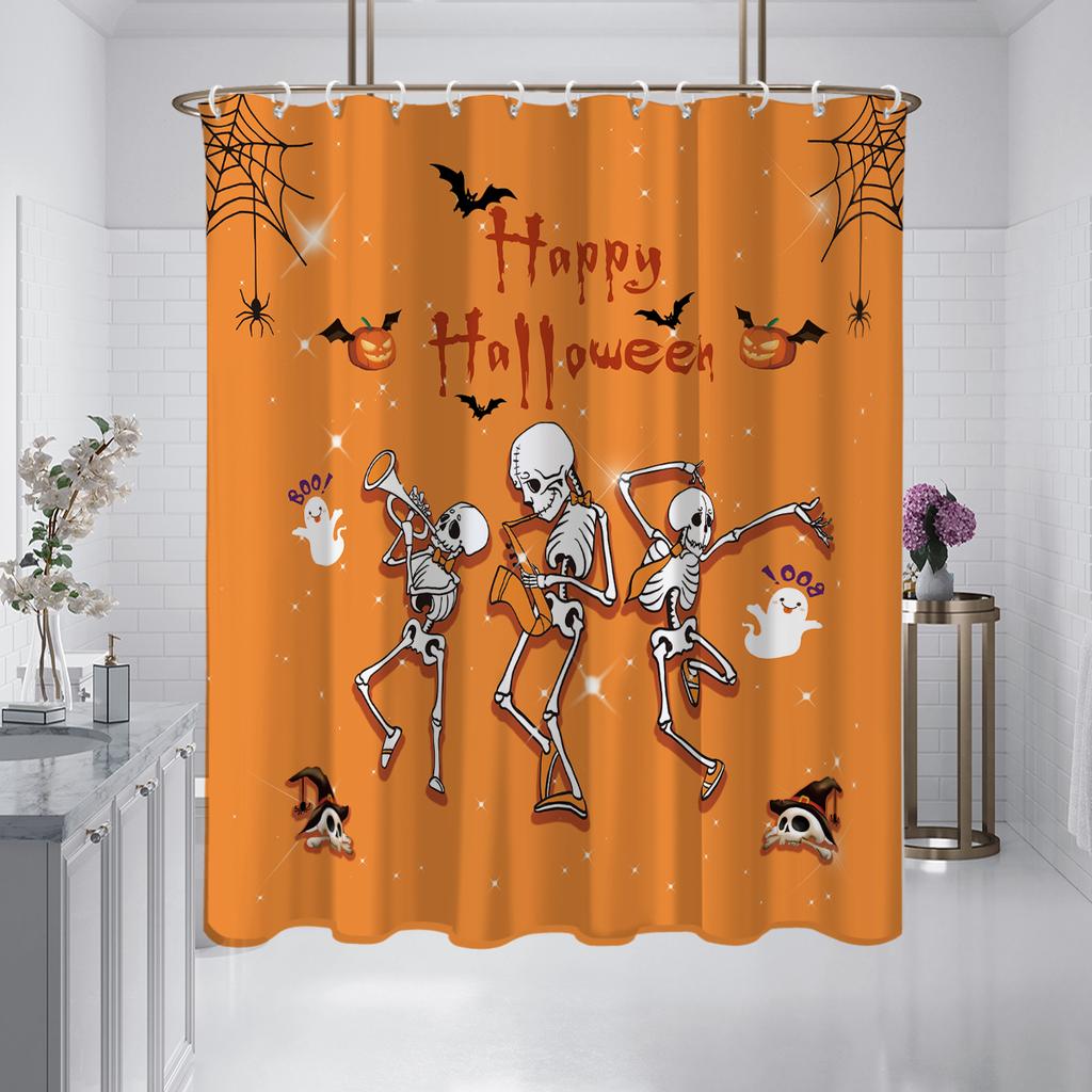 1 Stück 180x180cm Halloween orange Totenkopf bedruckte Duschvorhang-Trennwand, Badezimmer wasserdicht und schimmelresistent
