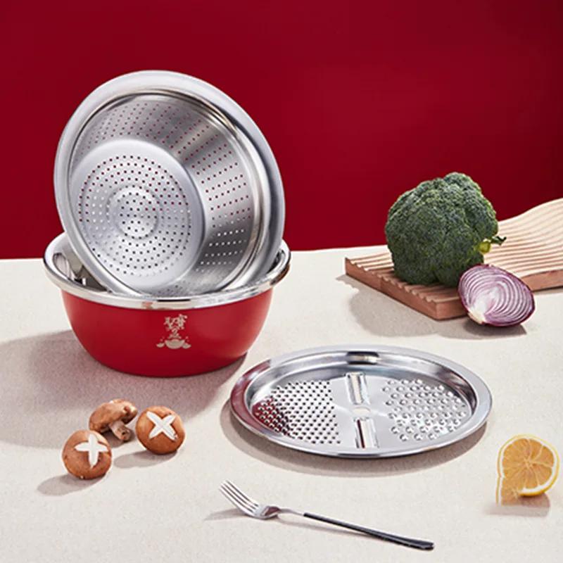 3pcs/1 Set of Stainless Steel Multi-purpose Basin,slicing,grater,drain Basin, Vegetable and Fruit Basin, Used for Home,camping