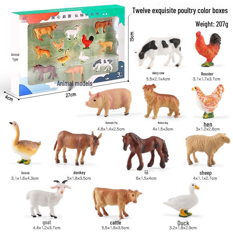 "1-9 inch Plastic Animal & Dinosaur Model Toy Set"