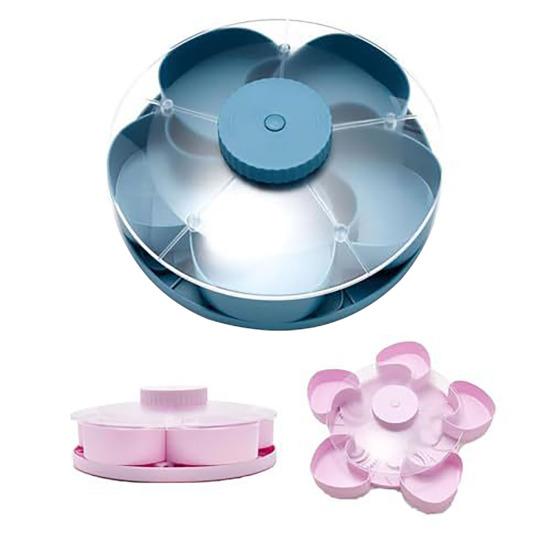 Divided Rotating Snack Serving Tray with Lids Spinning Compartment Platter for Dips Veggies Fruits Space-Saving Kitchen Organizer for Parties Picnics