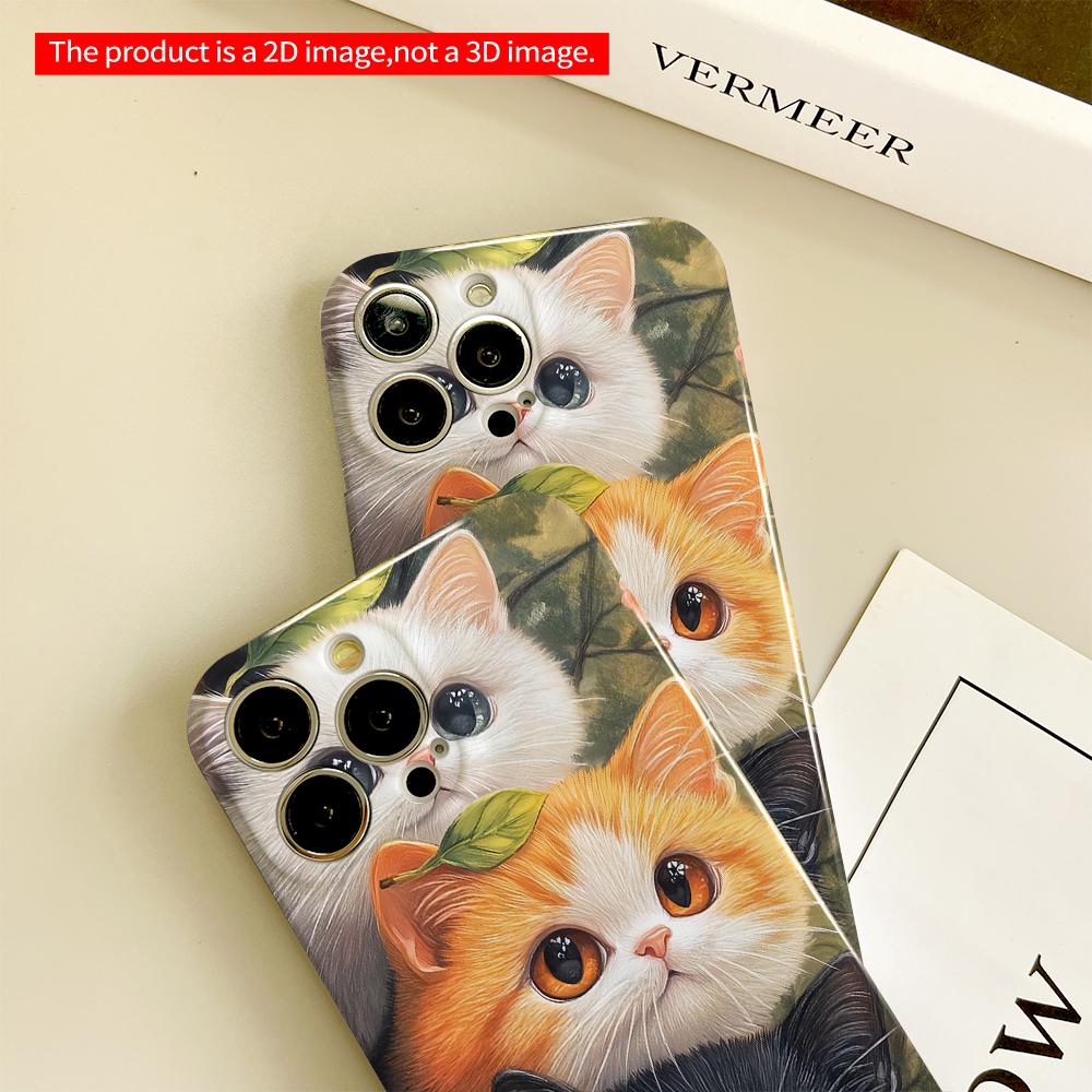 2DFlat Adorable Trio Cats in Garden Scene All inclusive film hard phone case, compatible with iPhone 18 Pro Max 17 16 15 14 13 12 11