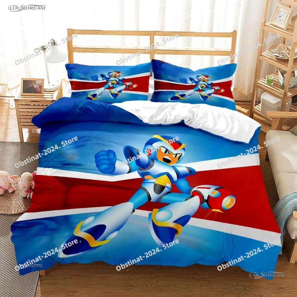 Rockman Megaman Game All Season Bedding Set Printed Bed Set Duvet Cover Sheet Pillowcase Soft Quilt Cover Full Queen King Size