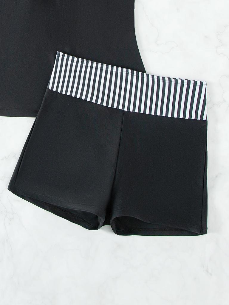 2025 European & American Print Tankini Swimsuit: Conservative Two-Piece with Shorts for Women