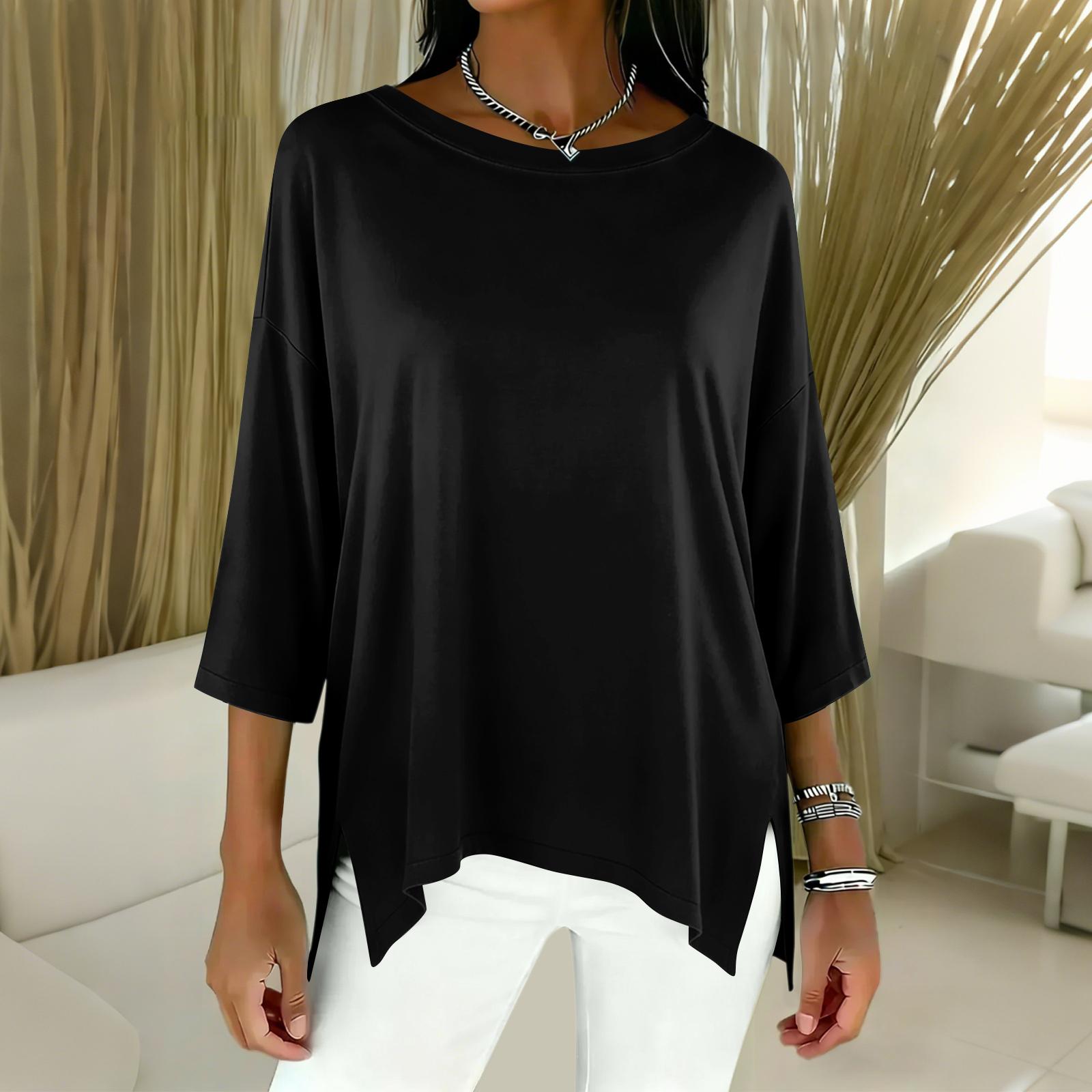 

Женские футболки с рукавом 3/4, футболки с графикой, повседневные базовые топы, пуловеры M чёрный