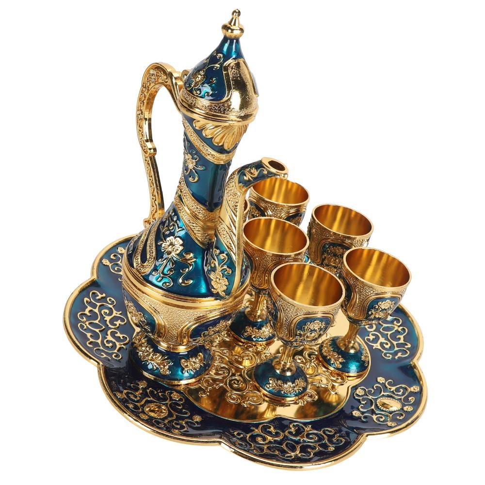 8pcs With Tea Tray Turkish Tea Set Gold Blue Tea Pot Cup Set Tea Sets Tea Glass Set  For Party
