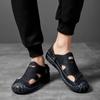New Closed-Toe Slippers Men's Leather Summer Breathable Hollowed Leisure Sports Hole Outdoor Beach Sandals
