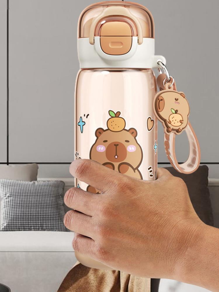 Kreskówkowa Kapibara Szczelny Bidon ze Słomką i Paskiem do Noszenia Plastikowy Kubek z Kapibarą Szkoła Praca Podróże Wyjścia Artykuły