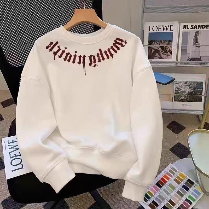 Sweat à capuche rétro américain pour homme - Sweat à col rond décontracté pour le sport avec velours, Style tendance Automne/Hiver