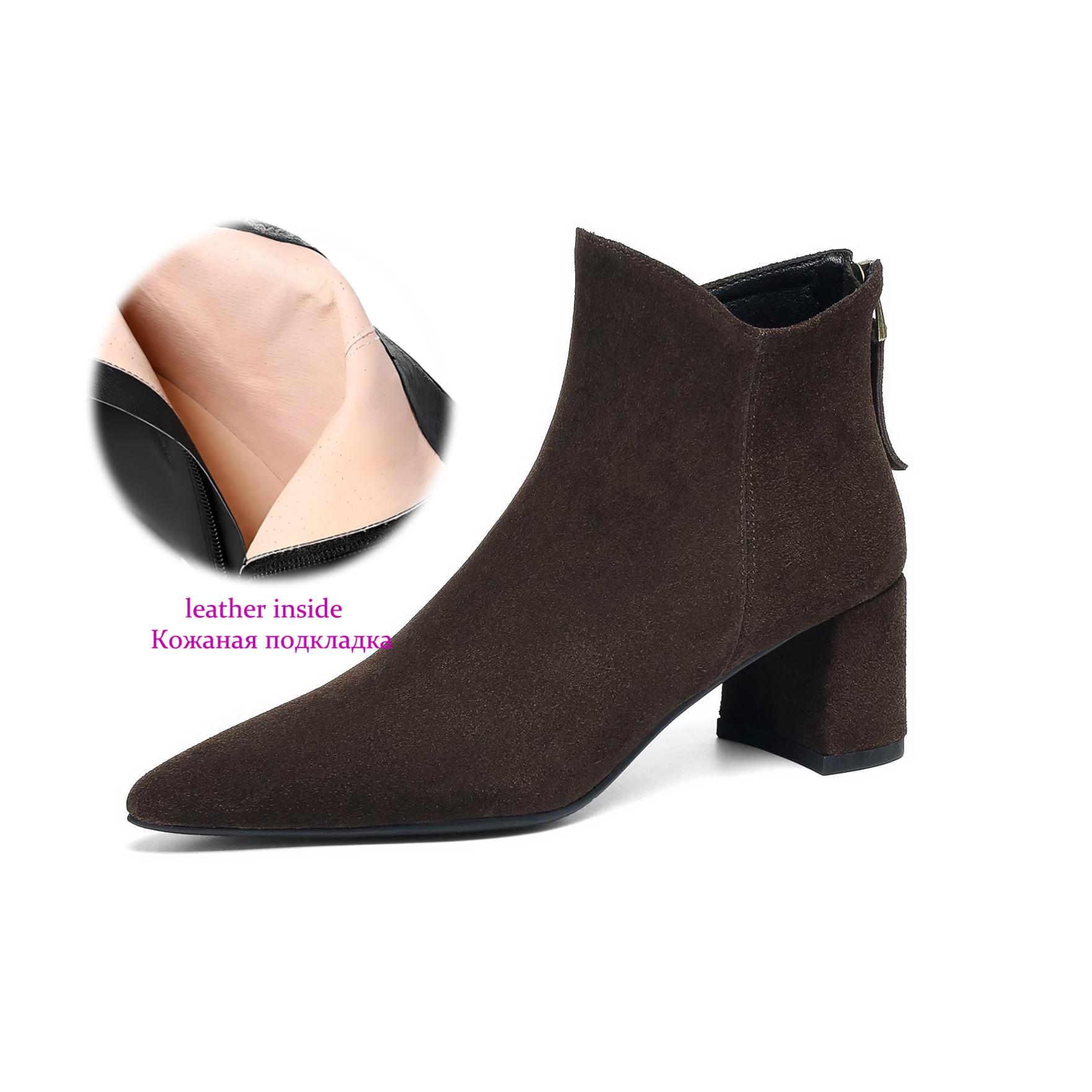 

Krazing Pot Cow Suede Nubuck Pointed Toe Thick Heels Chelsea Boots Size 43 Zip Basic Clothing Women Ankle Boots 34