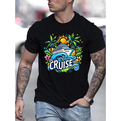 Summer Men'S Fashion Short-Sleeve Round-neck T-Shirt with Letter Pattern Print