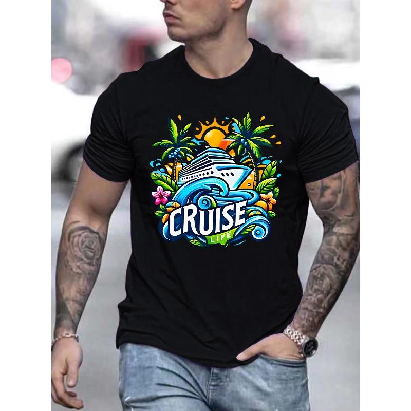 Summer Men'S Fashion Short-Sleeve Round-neck T-Shirt with Letter Pattern Print