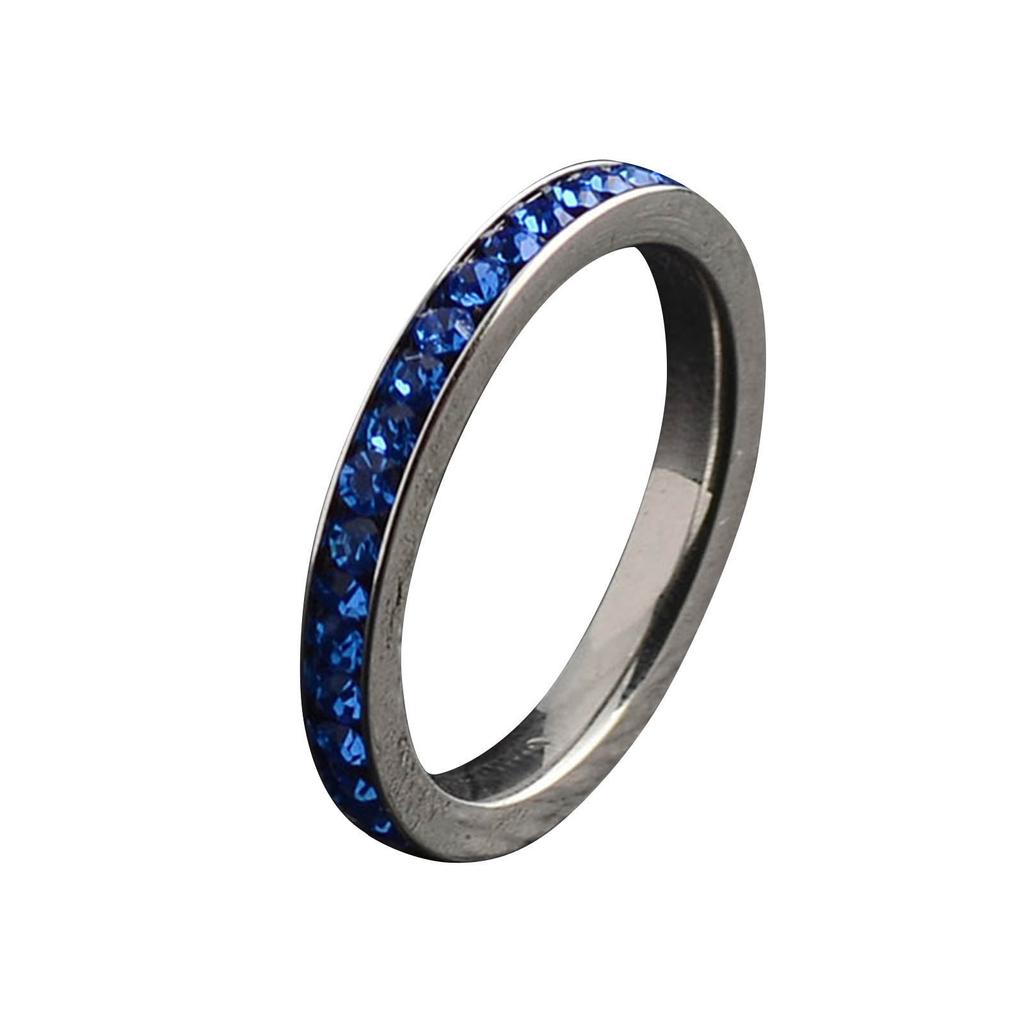 Stainless Steel Diamond Encrusted Birthstone Multicolored Ring Size 6 To 9