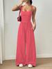 Women's Spaghetti Strap Jumpsuit Wide Leg Ruched Waist Loose Fit Casual Summer Outfit