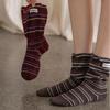 Women's Autumn and Winter Color Striped Cloth Logo Flared False Two Pieces of Cylinder Stack Socks