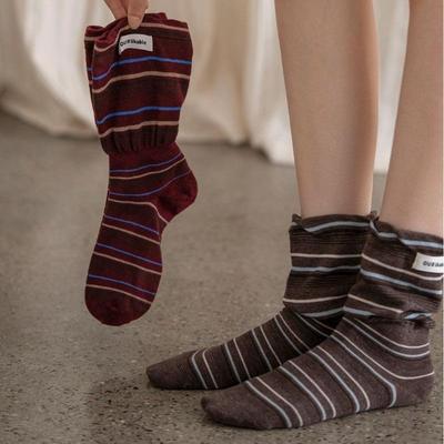 Women's Autumn and Winter Color Striped Cloth Logo Flared False Two Pieces of Cylinder Stack Socks