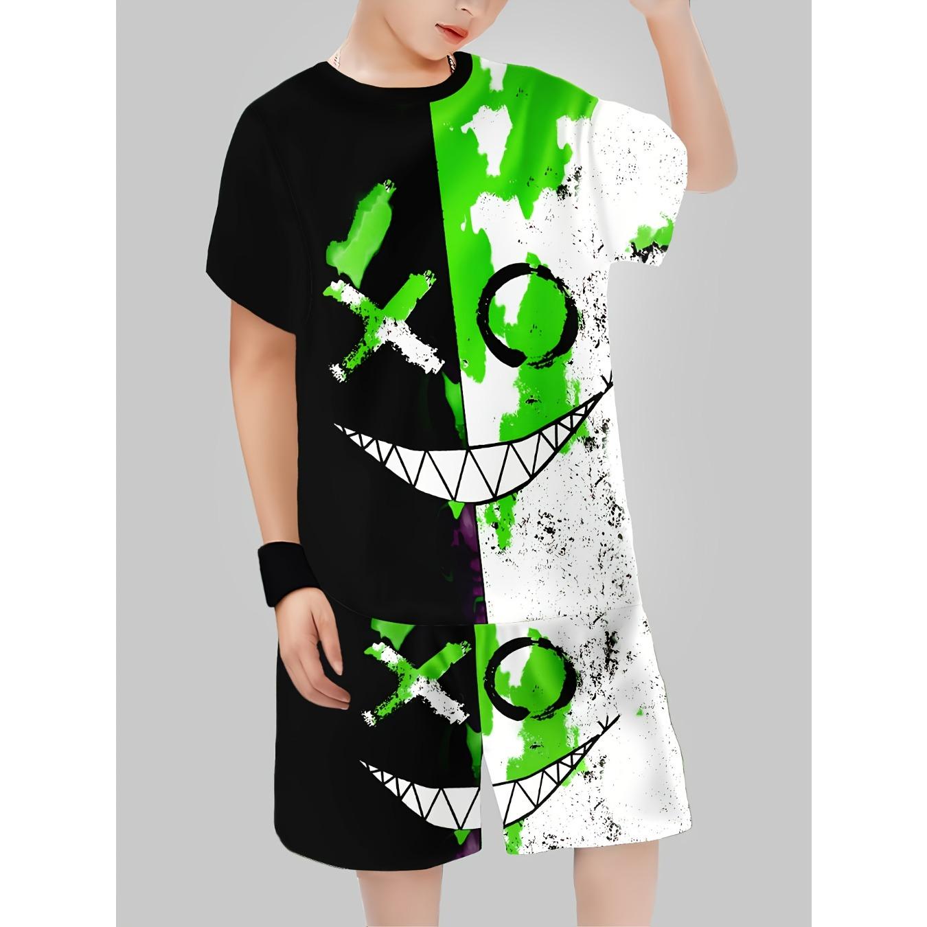 

Boys Suit Fashion 3D Printed Casual Pullover Sleeve Shorts Sweatshirt, Boys Outdoor Set, Perfect Outdoor 13-14Y