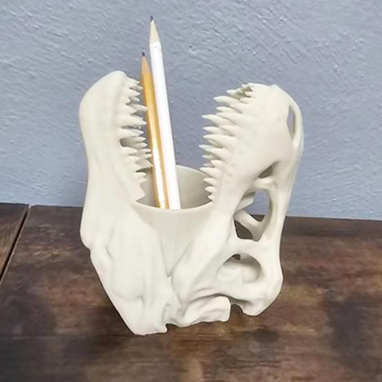 Dinosaur Skull Pen Holder Plastic Pencil Case Desktop Organizer for Pens Erasers Markers School Office Supplies