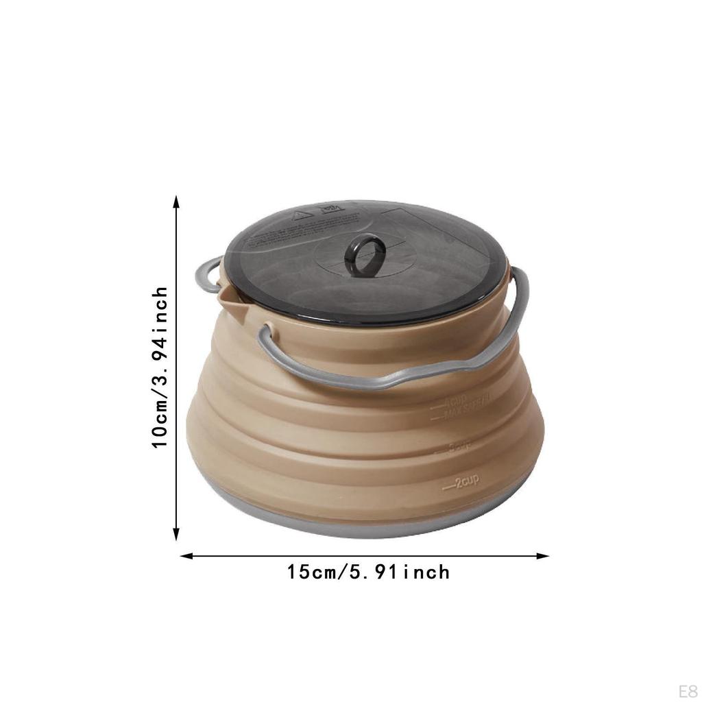 Foldable Camping Kettle Cooking Pot with Handles Kitchen 1.5L Portable Water Teapot for Outdoor