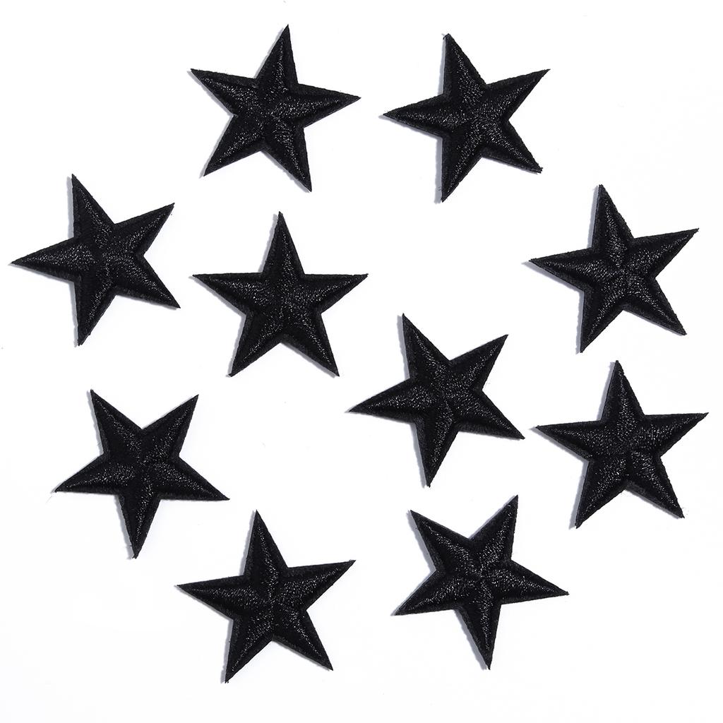 10 sztuk 3cm Małe Mini Gwiazdki Haftowane Naszywki do Prasowania na Ubrania DIY Ubrania Pentagramy Aplikacje Czarno-Białe Złote Paski z Naklejkami