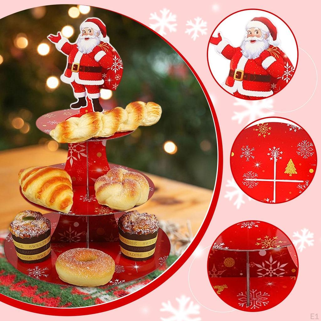 Santa Claus Cupcake Stand, Serving Tray 3 Tier Display Holder, Xmas Cake Dessert