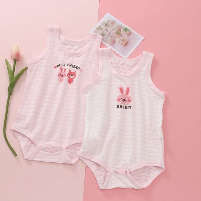 Baby Koi Baby Clothes Camisole Girls Set Romper Underwear Material Coverall Pink Set 4 Rabbit Pattern 100cm Three-Piece All-Year