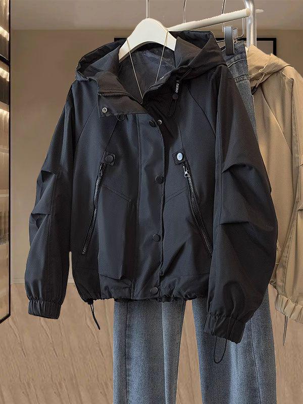 Plus Size 300 Jin Women's Hooded Windbreaker: High-End, Loose, Windproof Baseball Jacket for Spring/Autumn