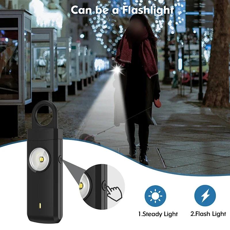 Rechargeable Safety Keychain Personal Safety  Alarm 130dB Buzzer with SOS Strobe Light Female Anti Wolf Device Security Tools