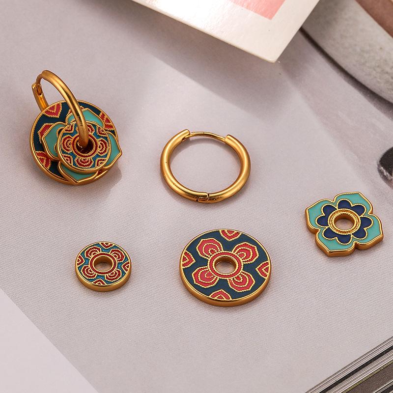 Chinese Style Multi-Wear Enamel Earrings: High-End Ethnic Retro Design for Women