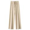 Women's High-Waisted Wide-Leg Wool Pants - Casual, Floor-Length, Straight-Leg, Autumn/Winter, Versatile Knit for a Longer Leg Look
