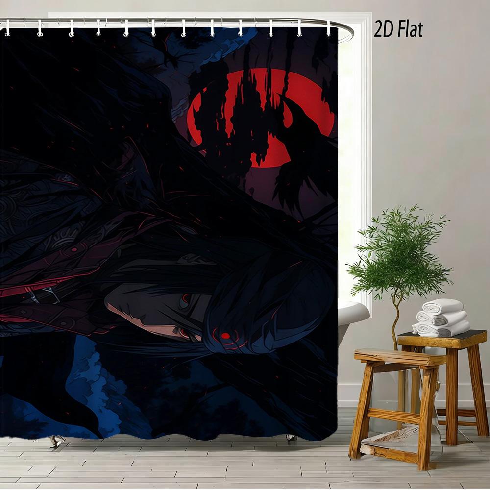 2D Flat Naruto Anime Sasuke Uchiha & Orochimaru Purple Flame Print Waterproof Shower Curtain For Bathroom Decor